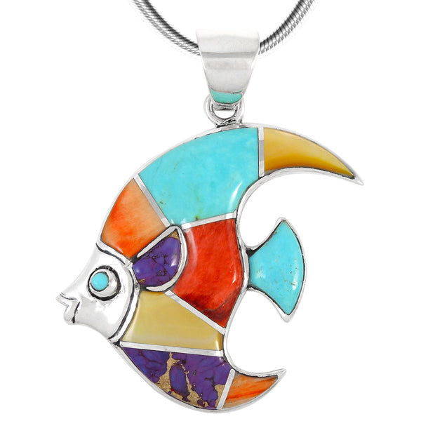 Sterling Silver Fish Pendant Multicolor P3210-C01