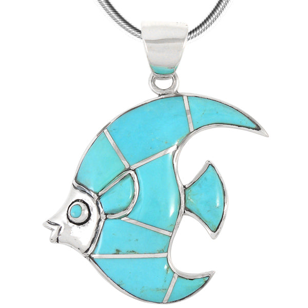 Sterling Silver Fish Pendant Turquoise P3210-C05