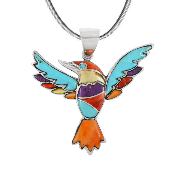 Sterling Silver Hummingbird Pendant Multicolor P3219-C71
