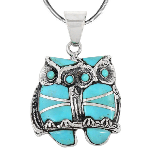 Sterling Silver Owls Pendant Turquoise P3223-C05