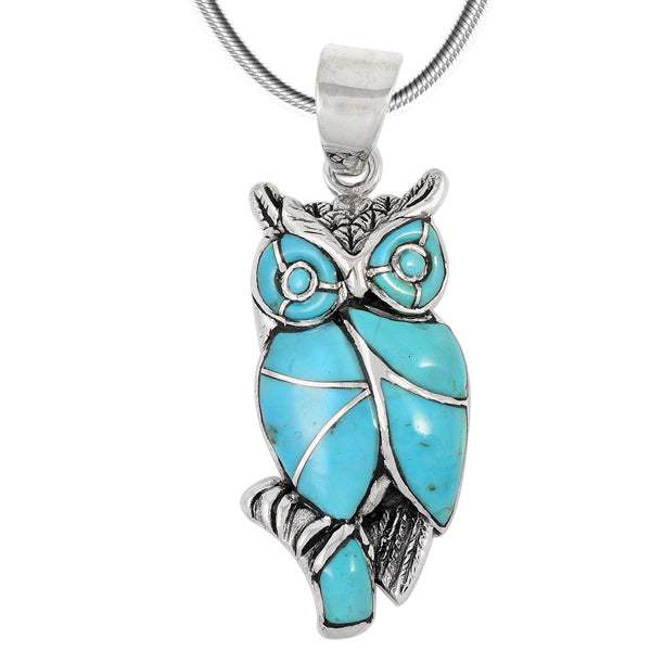 Sterling Silver Owl Pendant Turquoise P3224-C05