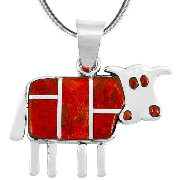 Cow Pendant Coral Sterling Silver P3231-C74