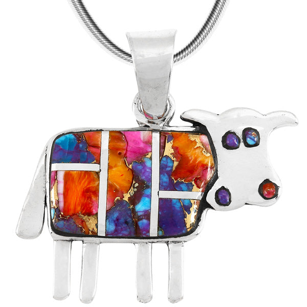 Cow Pendant Rainbow Spiny Turquoise Sterling Silver P3231-C91