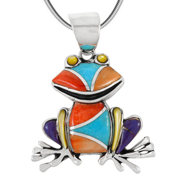 Sterling Silver Frog Pendant Multicolor P3235-C01