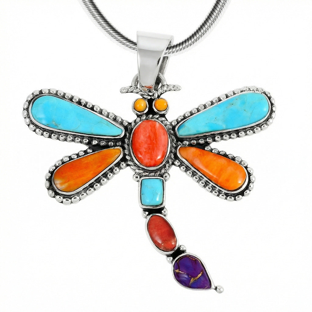 Multicolor Dragonfly Pendant Sterling Silver P3265-C71