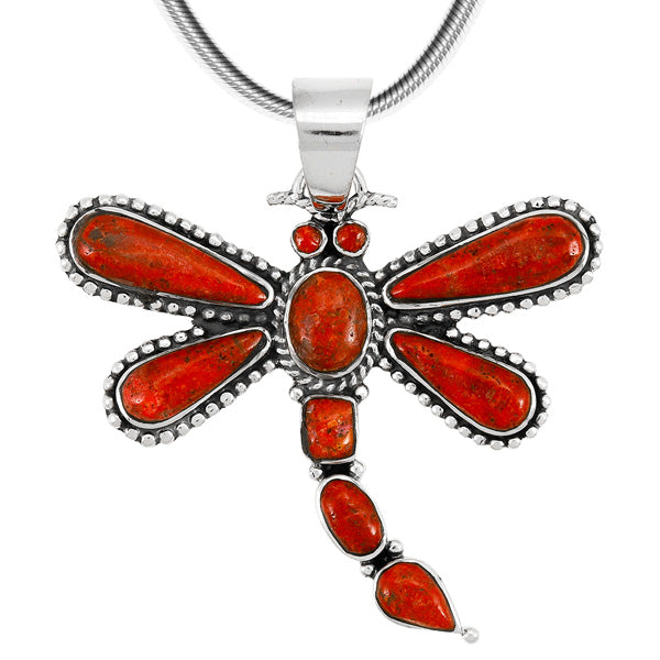 Coral Dragonfly Pendant Sterling Silver P3265-C74