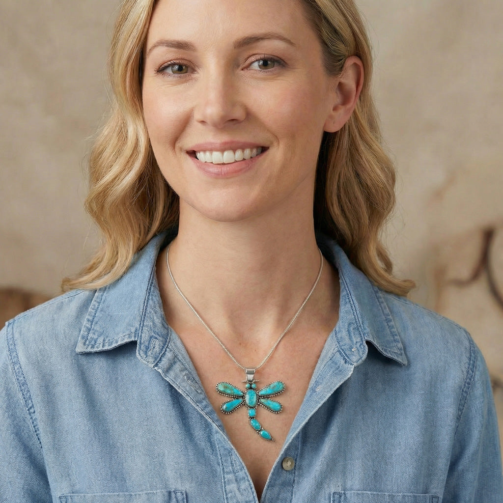 Turquoise Dragonfly Pendant Sterling Silver P3265-C75