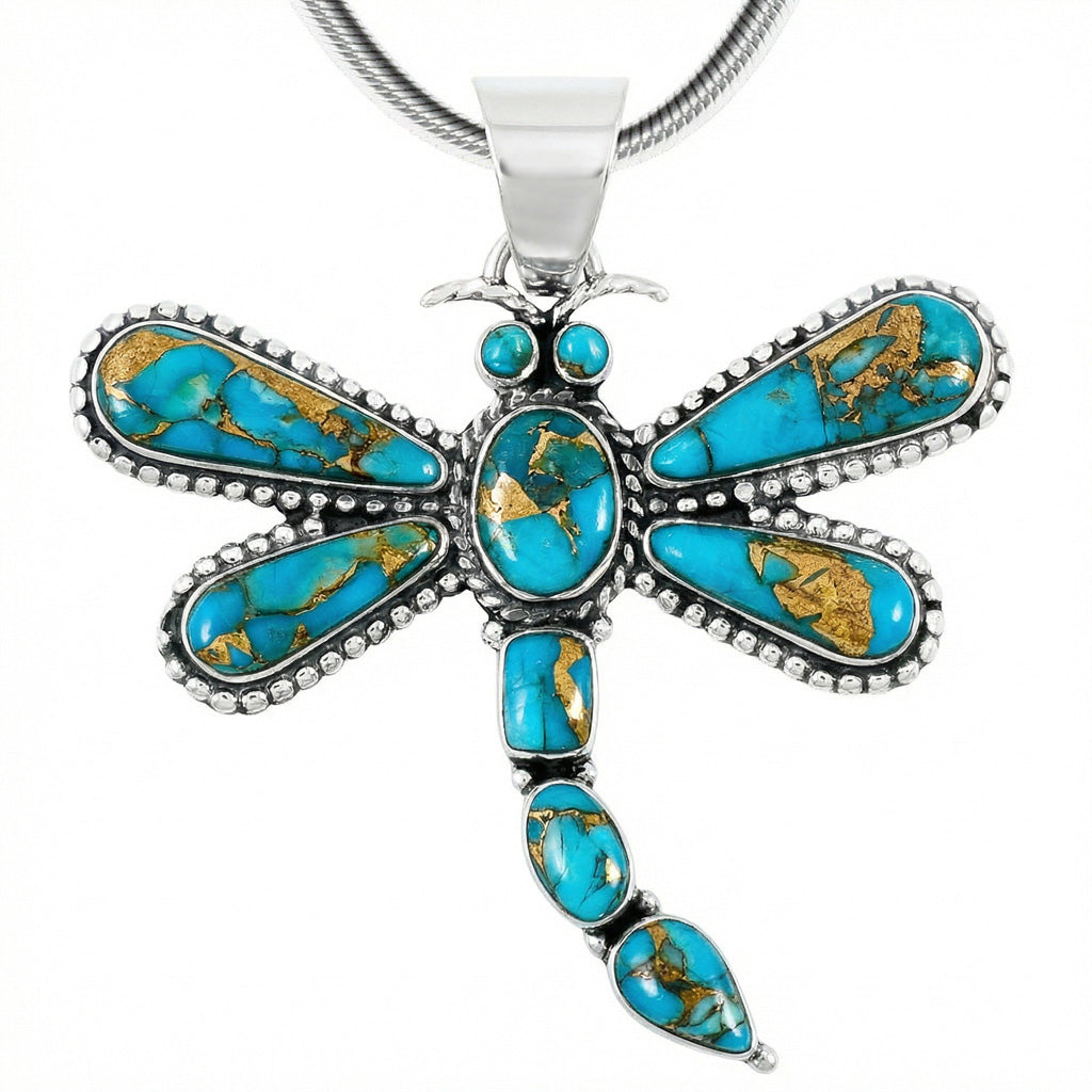 Matrix Turquoise Dragonfly Pendant Matrix Sterling Silver P3265-C84