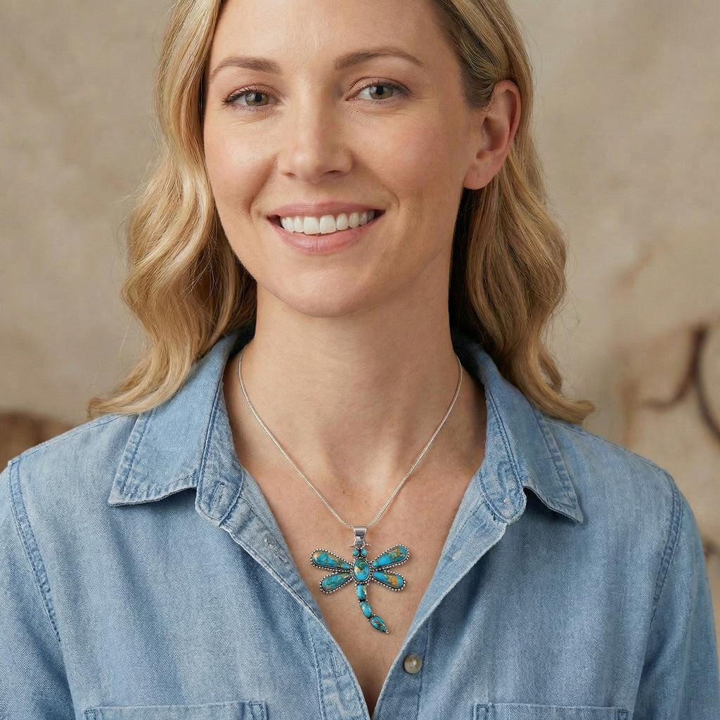 Matrix Turquoise Dragonfly Pendant Matrix Sterling Silver P3265-C84
