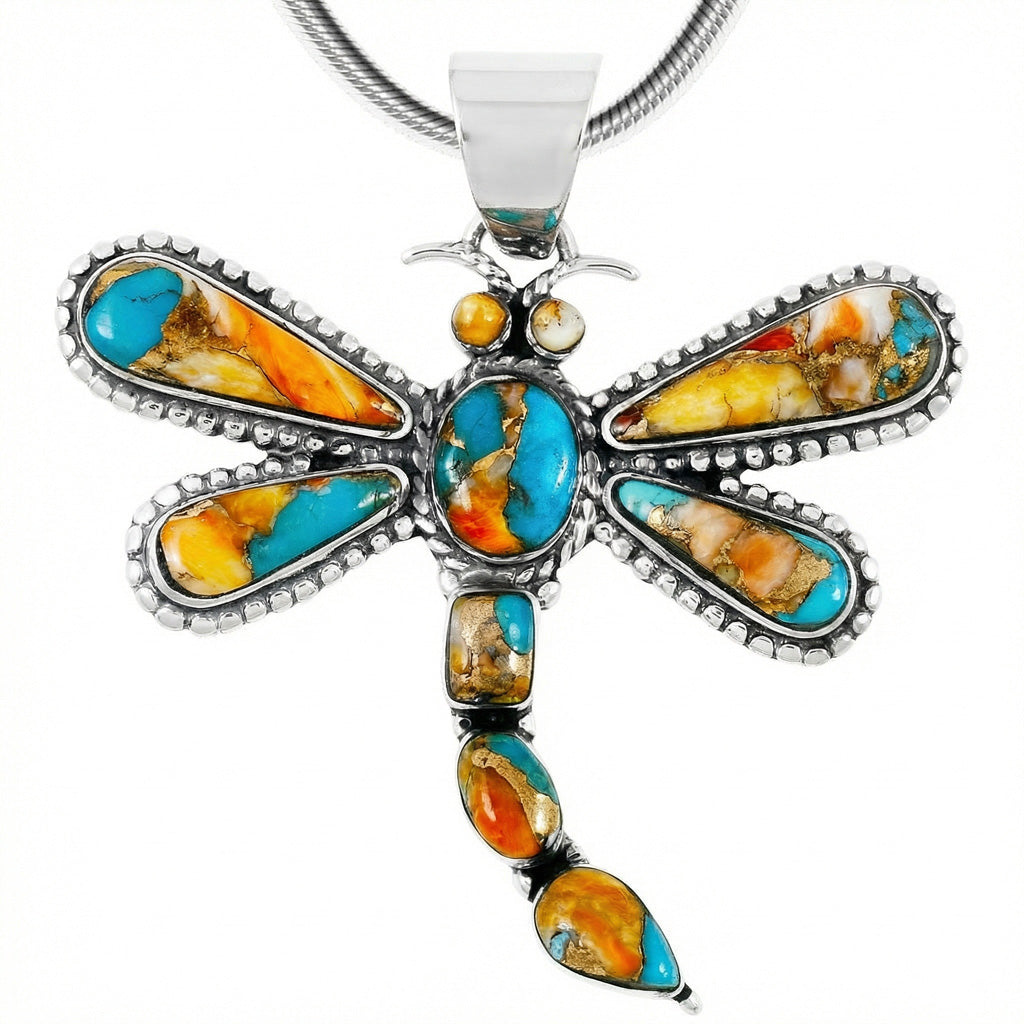 Spiny Turquoise Dragonfly Pendant Sterling Silver P3265-C89