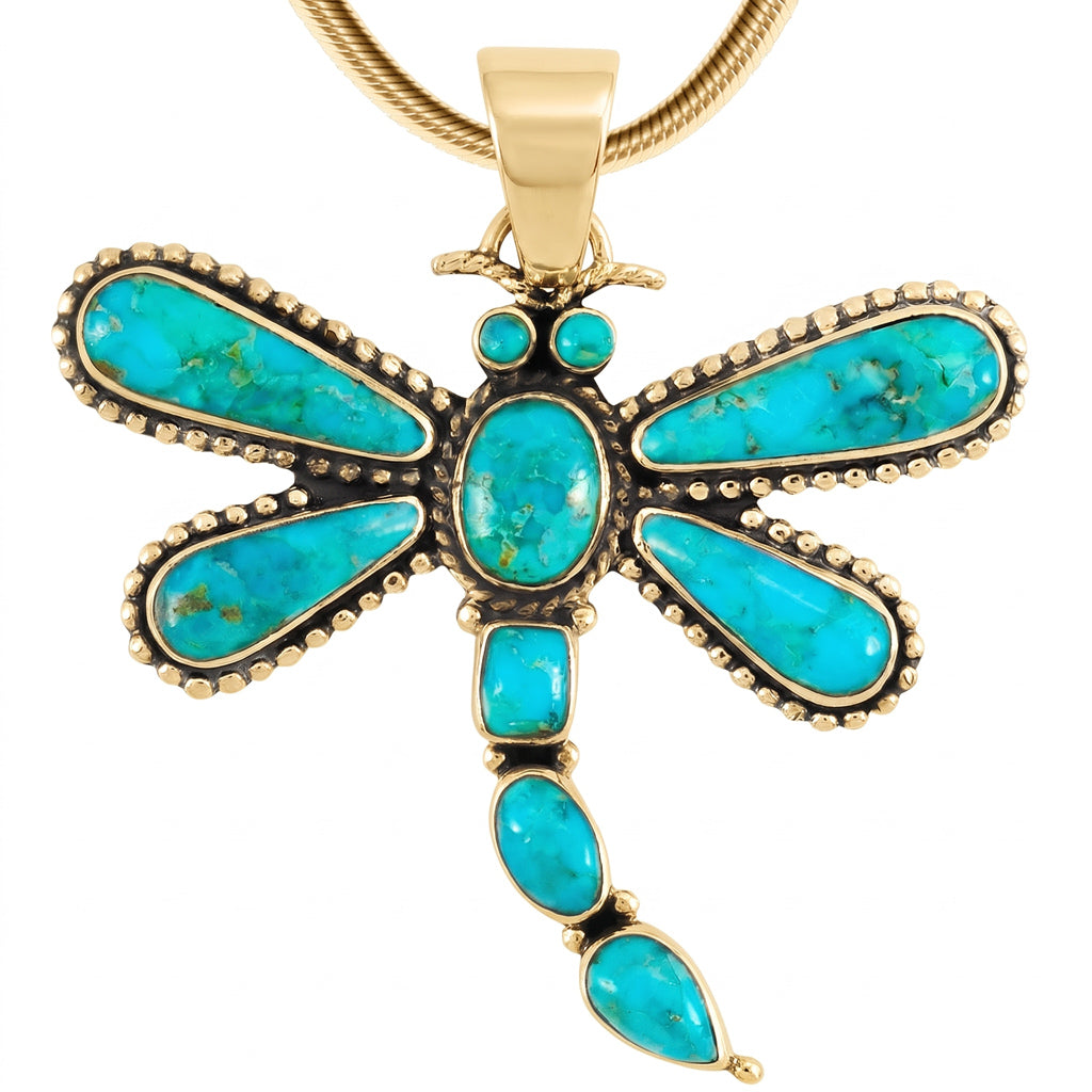 Dragonfly Turquoise Pendant GoldCopper P3265-GB-C75