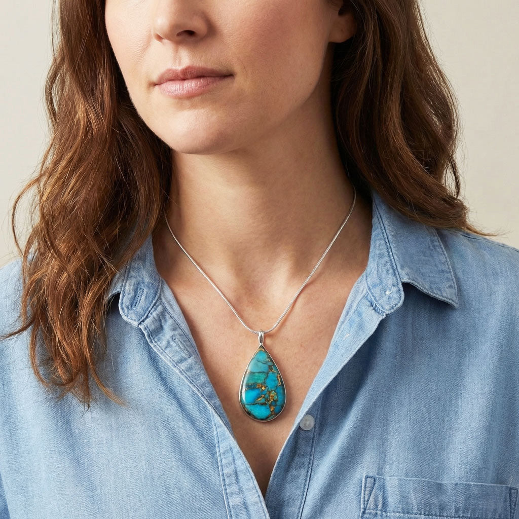 Sterling Silver Pendant Matrix Turquoise P3269-C84