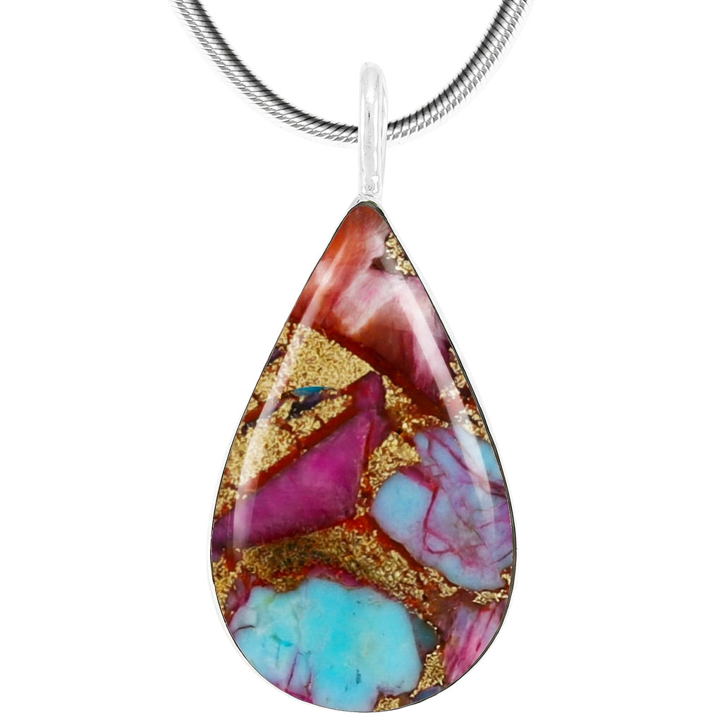 Rainbow Spiny Turquoise Pendant Sterling Silver P3269-C91