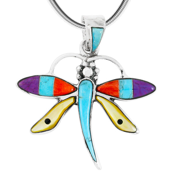 Sterling Silver Dragonfly Pendant Multicolor P3274-C01