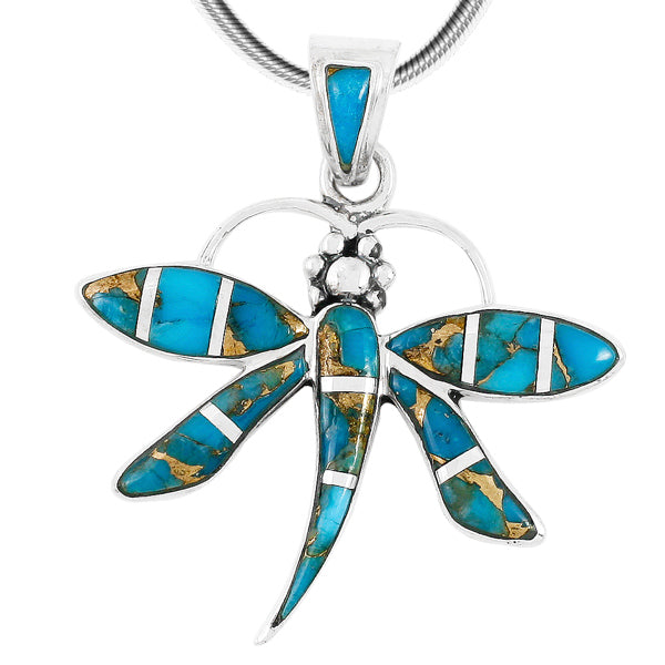 Sterling Silver Dragonfly Pendant Matrix Turquoise P3274-C84