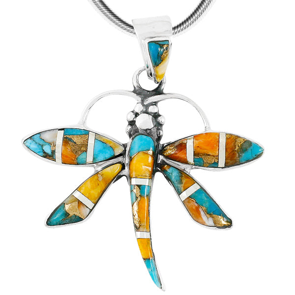 Spiny Turquoise Dragonfly Pendant Sterling Silver P3274-C89