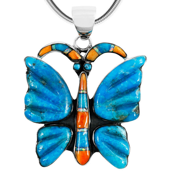 Turquoise Butterfly Pendant Sterling Silver P3283-C75