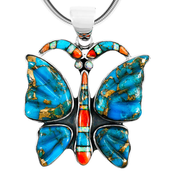 Matrix Turquoise Butterfly Pendant Sterling Silver P3283-C84