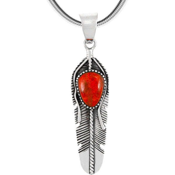 Coral Feather Pendant Sterling Silver P3285-C74