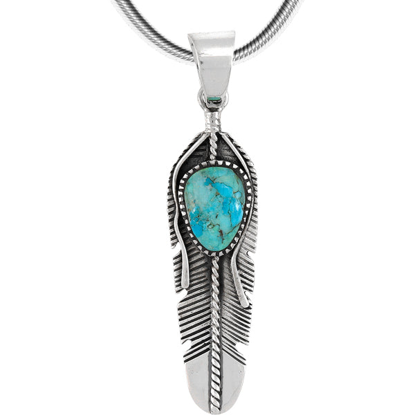 Turquoise Feather Pendant Sterling Silver P3285-C75