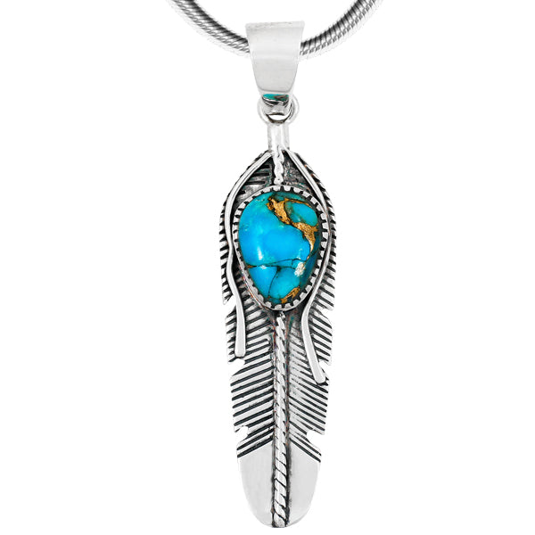 Matrix Turquoise Feather Pendant Sterling Silver P3285-C84