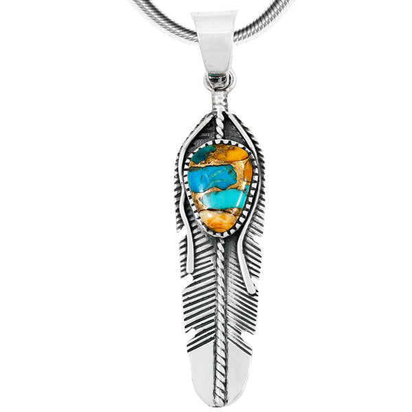 Spiny Turquoise Feather Pendant Sterling Silver P3285-C89