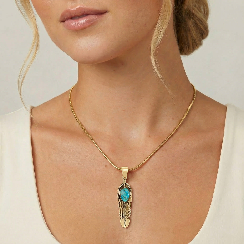 Turquoise Feather Pendant GoldCopper™ P3285-GB-C75