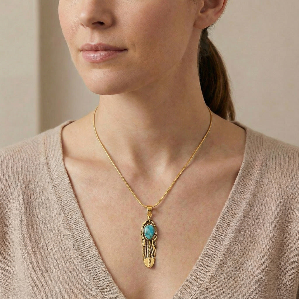 Turquoise Feather Pendant GoldCopper™ P3285-GB-C75