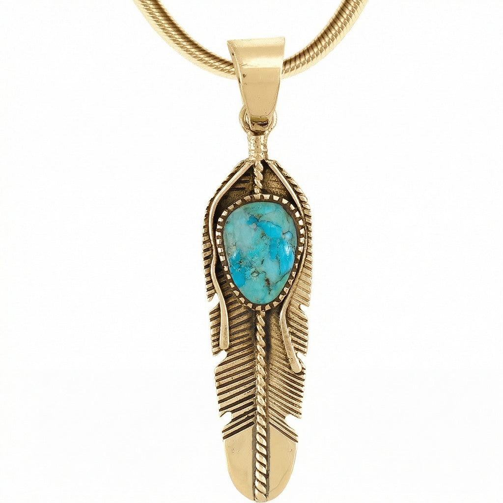 Turquoise Feather Pendant GoldCopper™ P3285-GB-C75