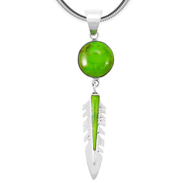 Green Turquoise Feather Pendant Sterling Silver P3286-C76