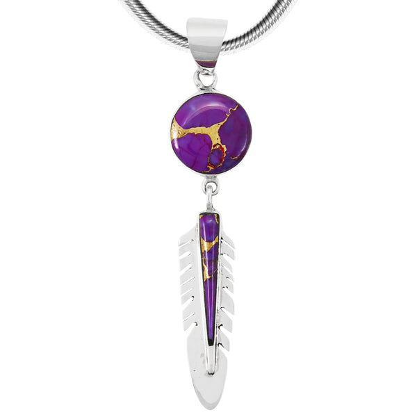 Purple Turquoise Feather Pendant Sterling Silver P3286-C77