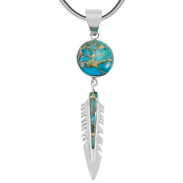 Matrix Turquoise Feather Pendant Sterling Silver P3286-C84