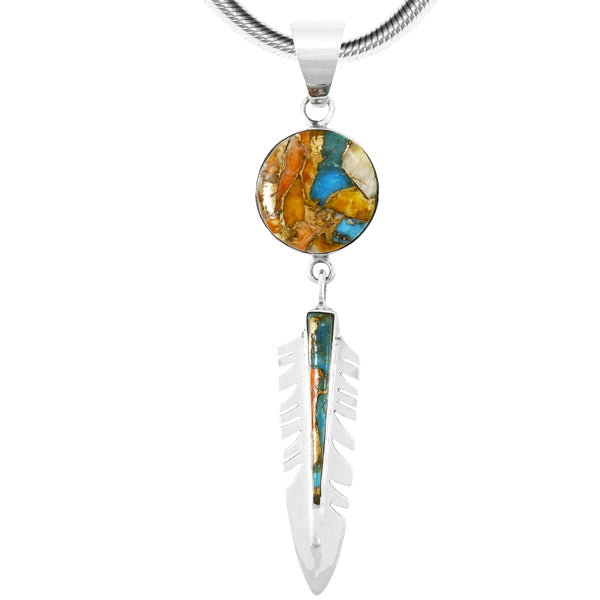 Spiny Turquoise Feather Pendant Sterling Silver P3286-C89
