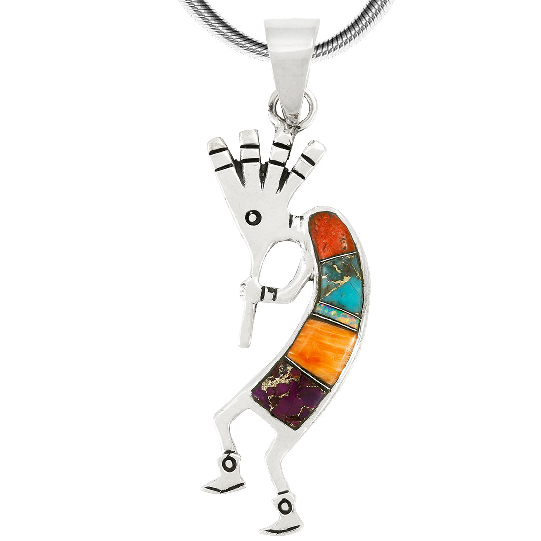 Multi-Gemstone 2" Kokopelli Pendant Sterling Silver P3289-LG-C00