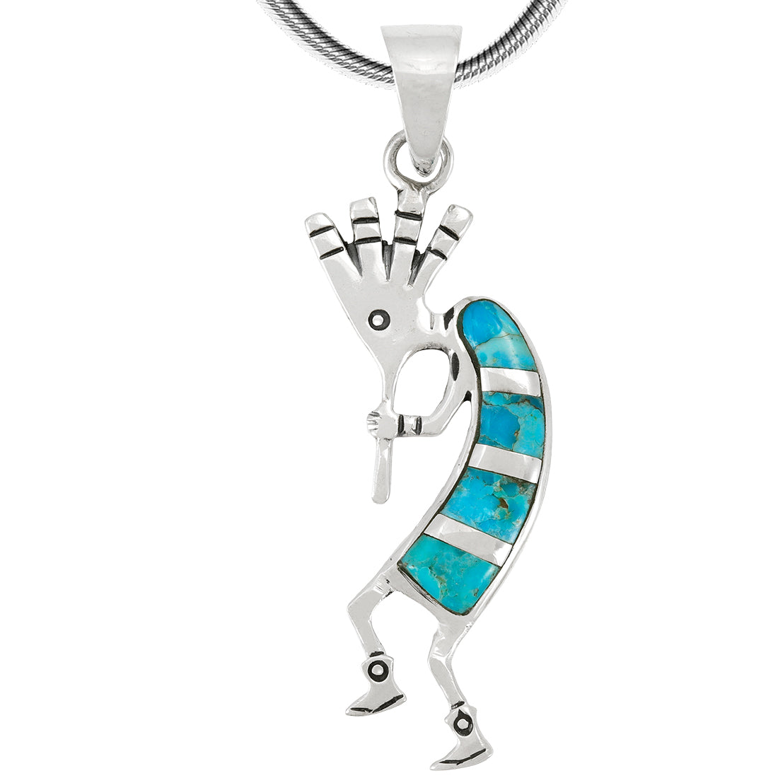 Turquoise 2" Kokopelli Pendant Sterling Silver P3289-LG-C05