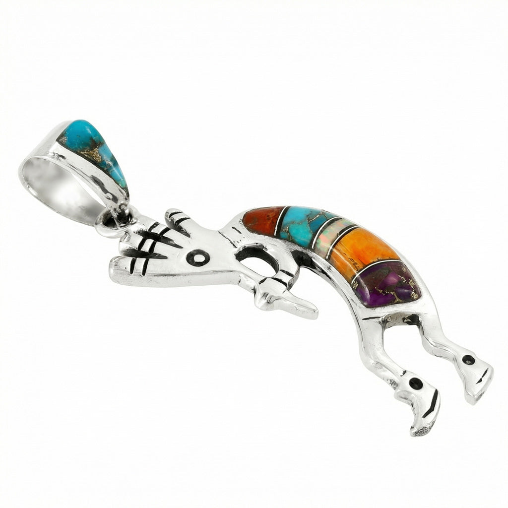 Multi-Gemstone 1.5" Kokopelli Pendant Sterling Silver P3289-SM-C00