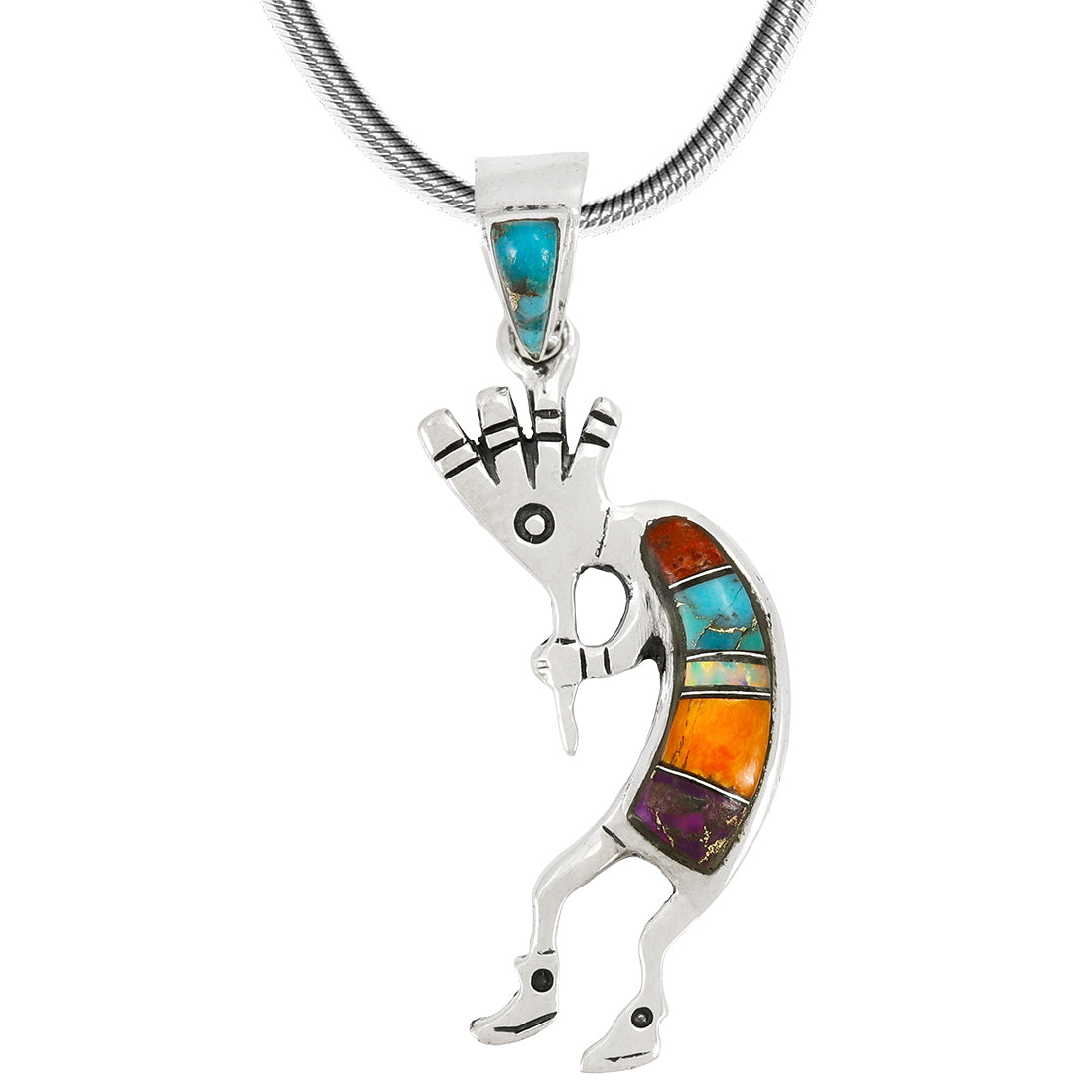 Multi-Gemstone 1.5" Kokopelli Pendant Sterling Silver P3289-SM-C00