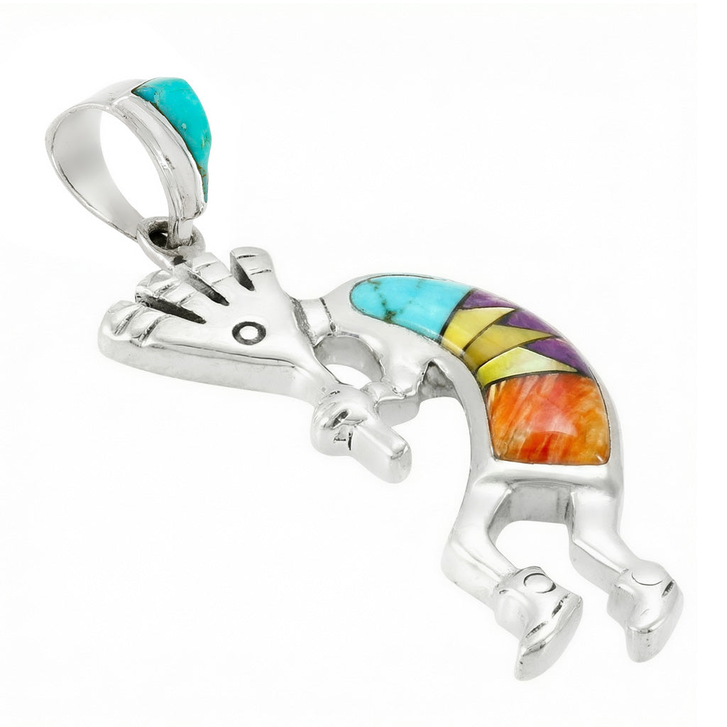 Multi-Gemstone 1.5" Kokopelli Pendant Sterling Silver P3289-SM-C01