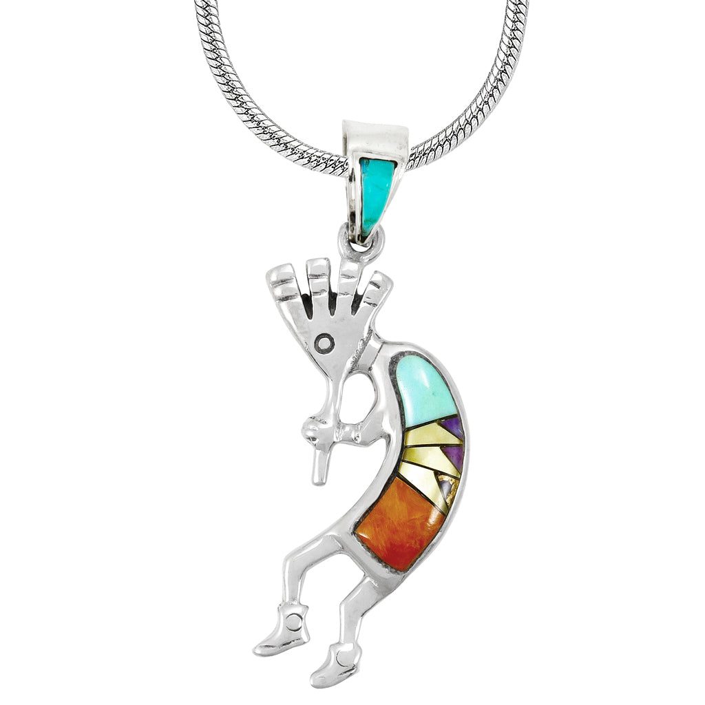 Multi-Gemstone 1.5" Kokopelli Pendant Sterling Silver P3289-SM-C01