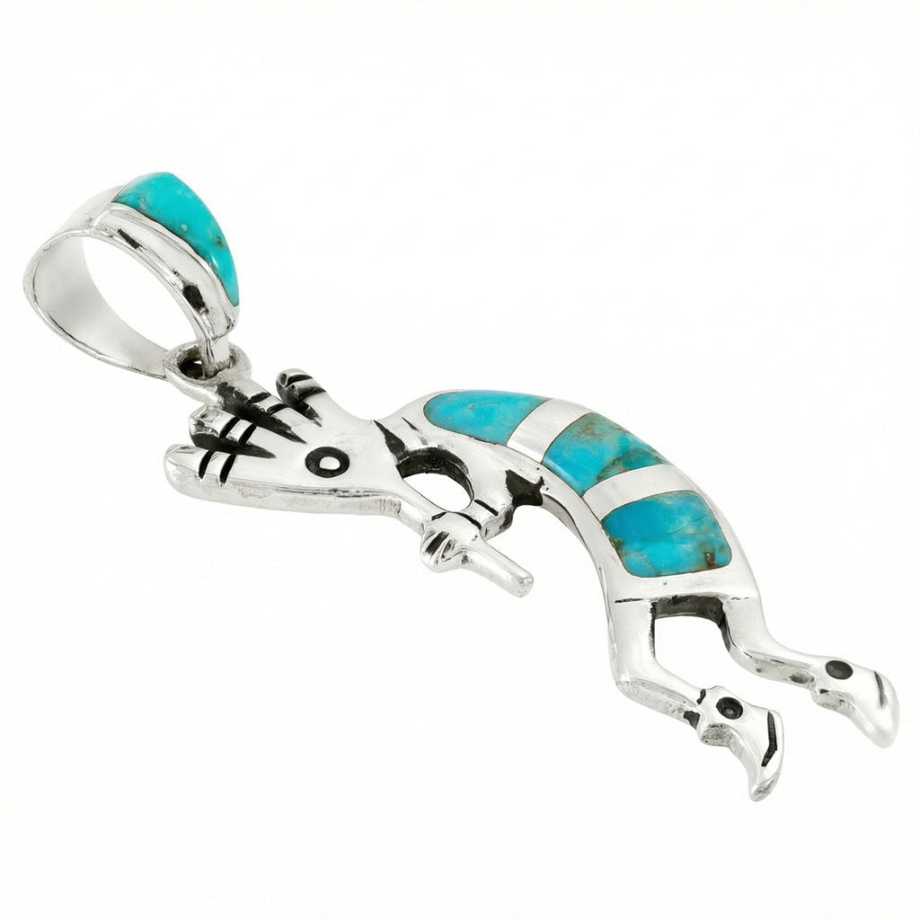 Turquoise 1.5" Kokopelli Pendant Sterling Silver P3289-SM-C05