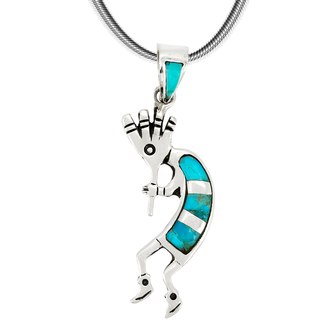 Turquoise 1.5" Kokopelli Pendant Sterling Silver P3289-SM-C05
