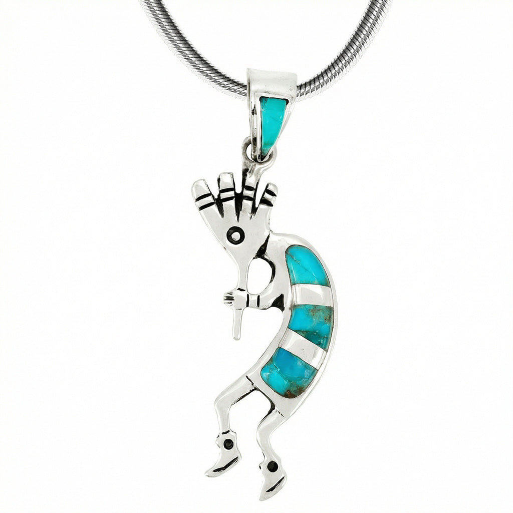 Turquoise 1.5" Kokopelli Pendant Sterling Silver P3289-SM-C05