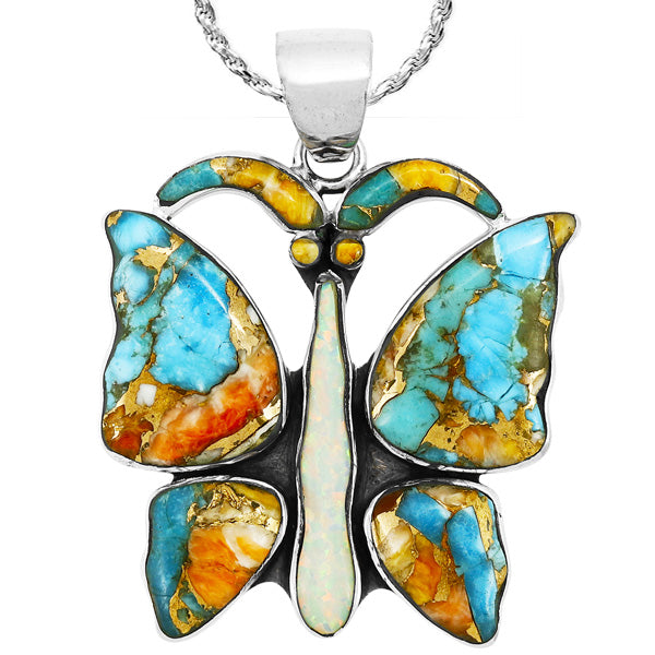 Butterfly Spiny Turquoise Pendant Sterling Silver P3290-C89