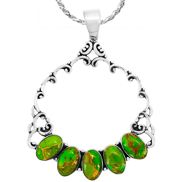 Green Turquoise Pendant Sterling Silver P3292-C76