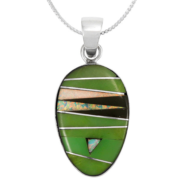 Green Turquoise Pendant Sterling Silver P3297-C22