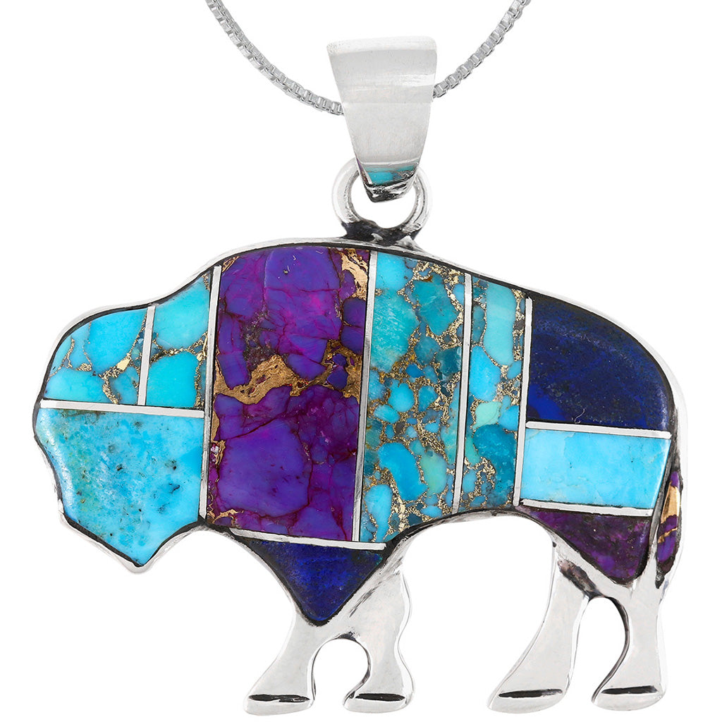 Buffalo Multi Gemstone Pendant SilverBronzé P3305-SB-C02