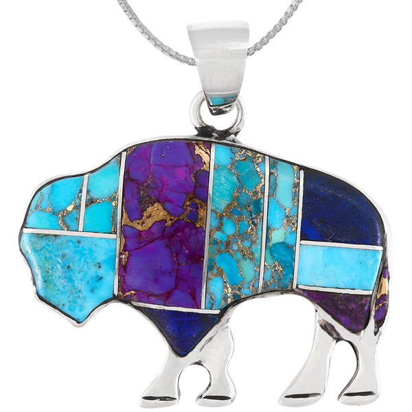 Buffalo Multicolor Pendant Sterling Silver P3305-C02