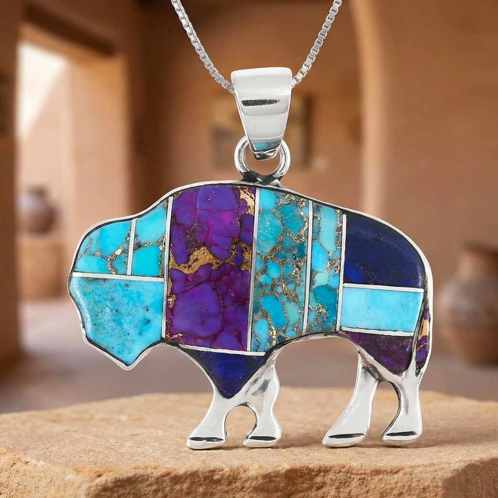 FINAL CLEARANCE - Buffalo Multi Gemstone Pendant SilveryCopper™ P3305-SB-C02