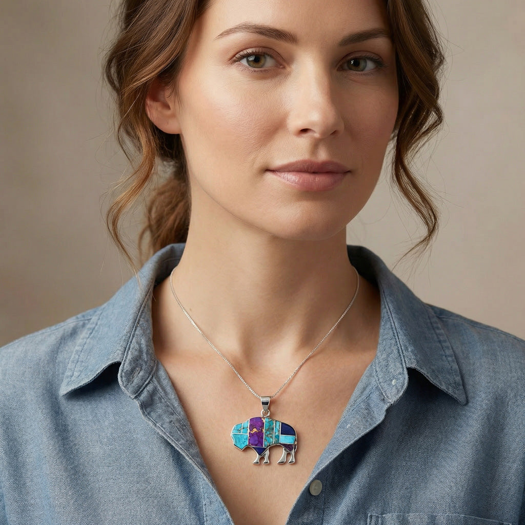 FINAL CLEARANCE - Buffalo Multi Gemstone Pendant SilveryCopper™ P3305-SB-C02