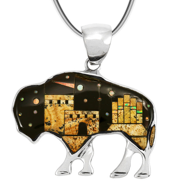 Buffalo Ancient Village Multicolor Pendant Sterling Silver P3305-C41